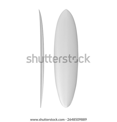White surfboard realistic vector template. Long surf board blank illustration. Long shape funboard design, extreme wave surfing water sport. Surfer equipment graphic mockup, classic vacation activity