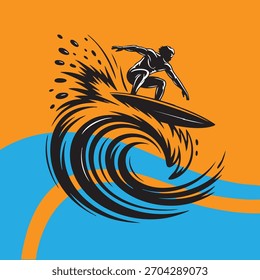 “Ilustración de surf en blanco y negro con efectos de salpicadura”
