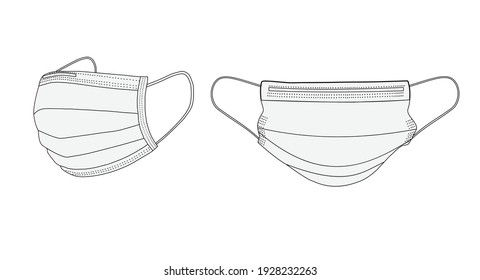 white surgical mask in front and on the side isolated on a white background