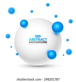 White surround bowl with blue molecules. Abstract illustration with balloons on a light background.