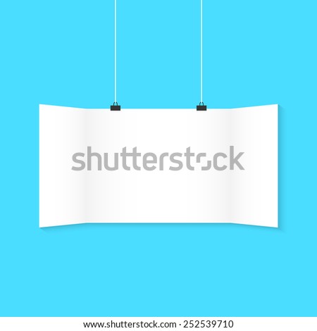 white surround hanging poster on blue background. concept of advertising poster, promotion, advertisement, announcing, public relations. flat style trendy modern silhouette design vector illustration