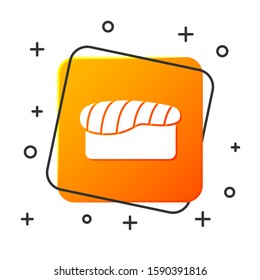 White Sushi icon isolated on white background. Traditional Japanese food. Orange square button. Vector Illustration