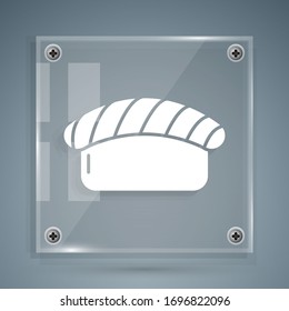 White Sushi icon isolated on grey background. Traditional Japanese food. Square glass panels. Vector Illustration