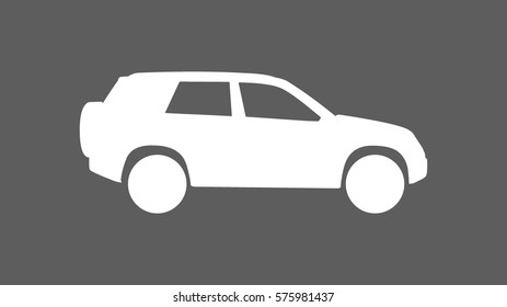 white SUV car icon heading right direction viewed from side with flat dark grey 16:9 wide screen ratio