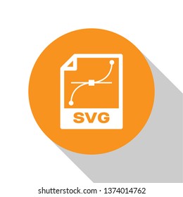 White SVG file document icon. Download svg button icon isolated on white background. SVG file symbol. Orange circle button. Vector Illustration