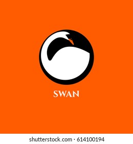 White swan in black circle isolated. Modern logo, icon beauty salon or spa, cosmetic product. Vector illustration.