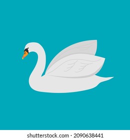 Cisne blanco con fondo azul.Ilustración vectorial