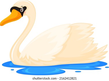 White swan in cartoon style illustration