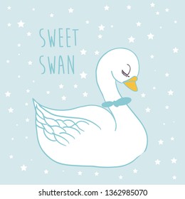White swan cute illustration vector design