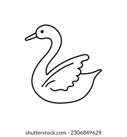 White swan doodle. Hand drawn swan sketch. Black line art elegant bird symbol, sign, logo, decorative element, print Vector illustration