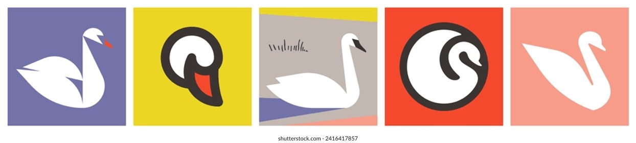 White swan. Elegant vector logo mark template icon poster design of noble bird