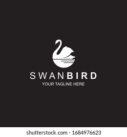 white swan icon isolated on black background