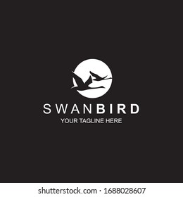 white swan icon isolated on black background