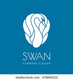 white swan logo sign emblem on blue background vector illustration