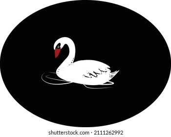 white swan on the lake, vector illustration isolated on dark background. Concept for logo, icon, print 