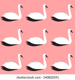 White swan on pink background. Seamless pattern