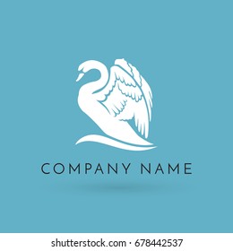 white swan on wave logo sign emblem on blue background