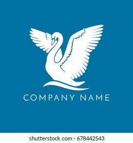 white swan on wave logo sign emblem on blue background