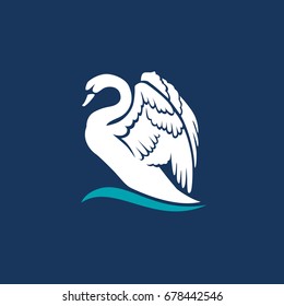 white swan on wave logo sign emblem on dark blue background