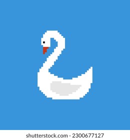 White Swan pixel art isolated. 8 bit Waterfowl pixelated. Vector illustration