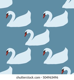 White swans on a blue background 