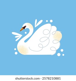 White swans set. Elegant white birds collection. Different poses. Cartoon style, flat design. Minimalist vector illustration with birds and ornamental elements isolated on background