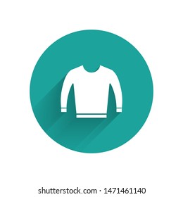 White Sweater icon isolated with long shadow. Pullover icon. Green circle button. Vector Illustration