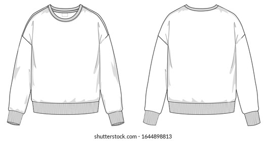 White Sweatshirt Sketch Template Front And Back View. Mockup Template