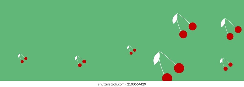 White Sweet Summer Berries Fruit Pattern Repeat Background. Colorful Cute Spring Healthy Vintage Retro Negative Tasty Design Pic. Dessert Cherries Green Bright Vitamin Print Textile Red Ornament.