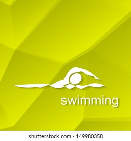 White Swimming Icon on Textured Yellow Background, Vector Illustration EPS10