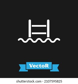 White Swimming pool with ladder icon isolated on black background.  Vector