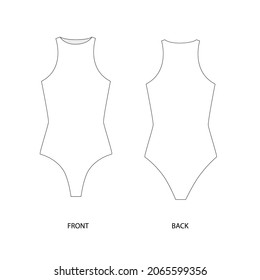 White swimsuit template design. Halter Neck Swimsuit vector sketch. Bodysuit technical drawing. 