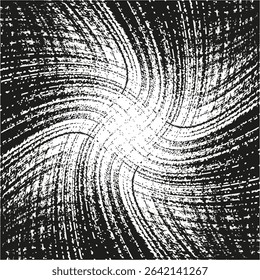 White swirl core. Black radial motion. Abstract vortex spin. Vector spiral burst.