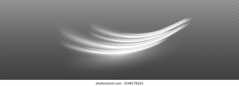 Espiral branco, efeito de luz curva. Luz de linha e velocidade. Em um fundo transparente.