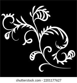 White swirl or frost pattern. Classic element on black background, overlay. 