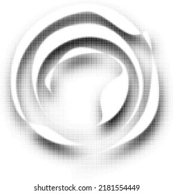 White swirl strip with a gradient halftone polkadot shadow. Gleam simulation. Vector.