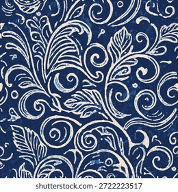 Patrón floral de remolino blanco sobre fondo ornamental transparente azul oscuro