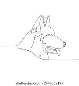 White Swiss Shepherd Dog, shepherd dog one line art. Continuous line drawing of friend, dog, doggy, friendship, care, pet, animal, family, canine.