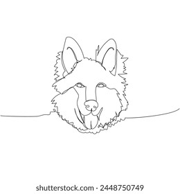 White Swiss Shepherd Dog, shepherd dog one line art. Continuous line drawing of friend, dog, doggy, friendship, care, pet, animal, family, canine.