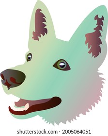 White swiss shepherd vector gradien illustration pedigree dog with opened mouth smiling