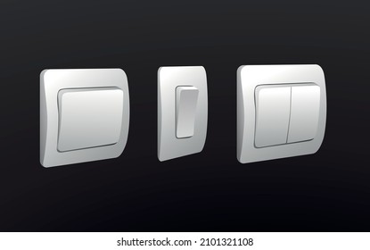 White switchs set isolated on black background. Wall switch. Vector illustration.