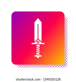 White Sword for game icon isolated on white background. Square color button. Vector Illustration