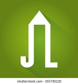 White symbol with jay and el letters for various use, green background, stock vector.