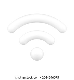 White Symbol Wifi 3d Icon. Sign For Digital And Online Coverage. Webcasting Area With Accessible Internet. Distribution Signal Using Modem Of Router With LAN Connection. Minimalistic Isolated Vector