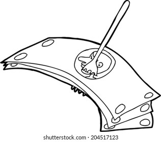White symbolic cartoon of forking over the money