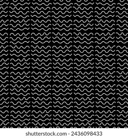 White symbols of flowing water arranged on black backdrop in elegant vector seamless pattern. Surface art for printing on textile, wrapping, package, wallpaper, apparel etc. or use in graphic design.