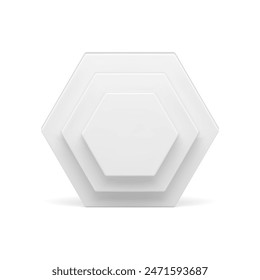 White symmetric hexagonal multilevel vertical wall geometric basic foundation 3d element realistic vector illustration. Polygonal honeycomb decorative mathematical figure six side corner design
