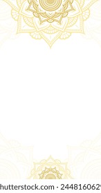 White Symphony Blank Vertical Vector Background with Intricate Golden Lotus Mandala Embellishments