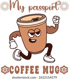 Camiseta T Branco Parte Traseira Imprimir Caneca de Café Desenho Animado Meu Passaporte Caneca de Café Design