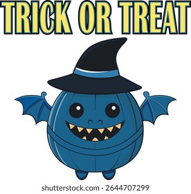White T Shirt Back Trick Or Treat Blue Pumpkin Halloween Design